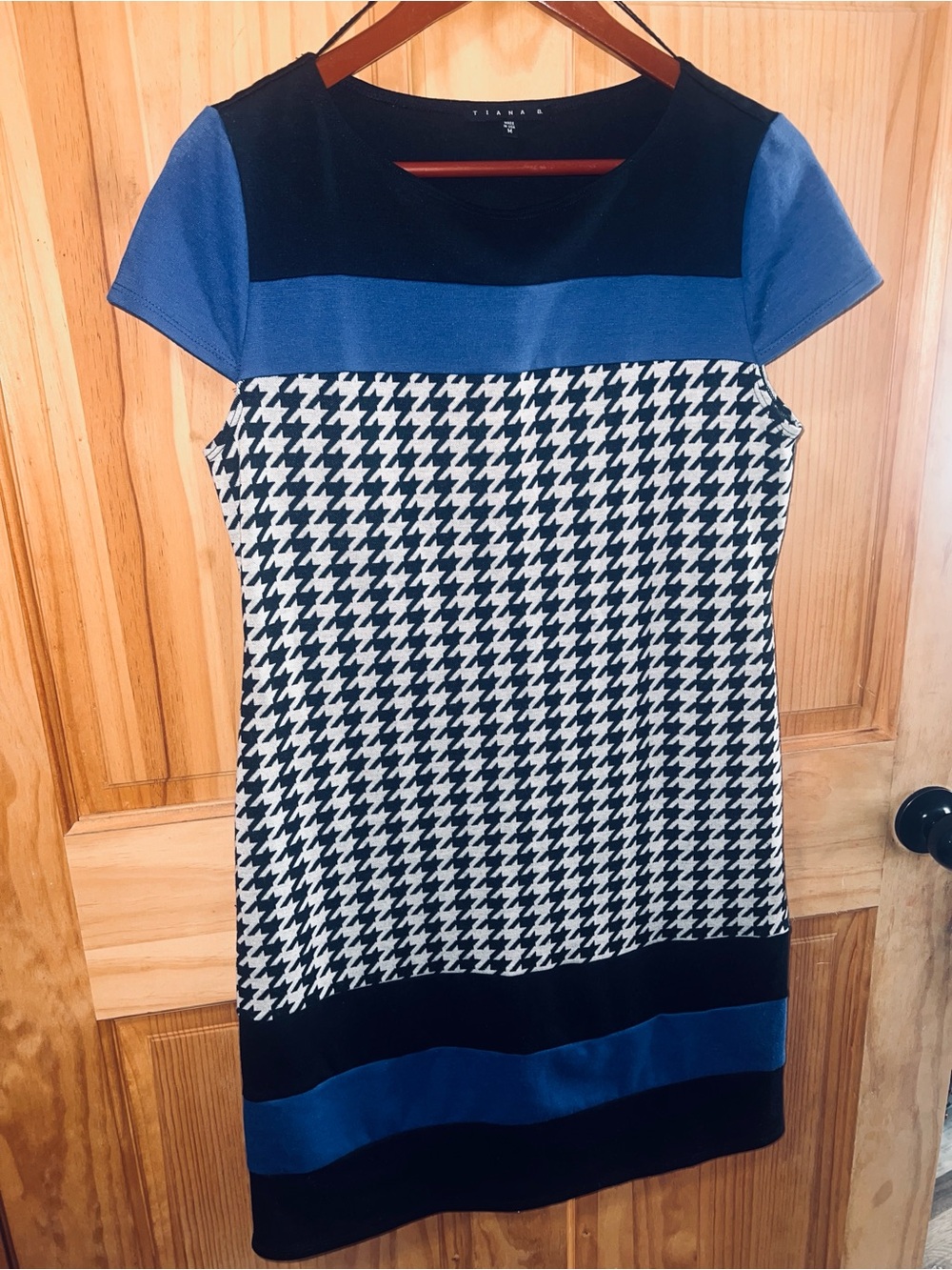 Tiana B. Blue & Black Houndstooth Shift Dress